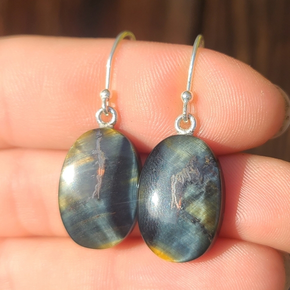 Blue Tiger Eye 925 Earrings - Picture 5 of 8
